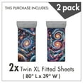 thumbnail image 3 of Ambesonne Outer Space Fitted Sheet Set 2 Pack All-Round Elastic, Futurist Galaxy Stars, Twin XL Size, Sky Blue Ecru Multicolor, 3 of 3
