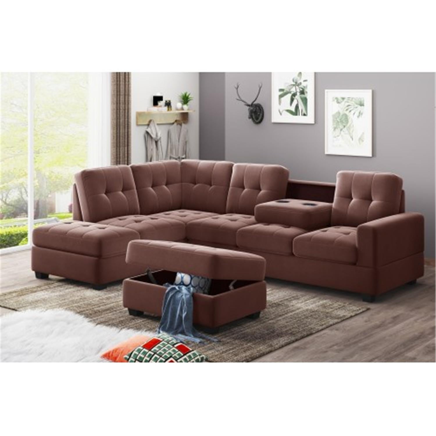 Mobilis 3 pc reversible microfiber cheap suede sectional sofa with ottoman