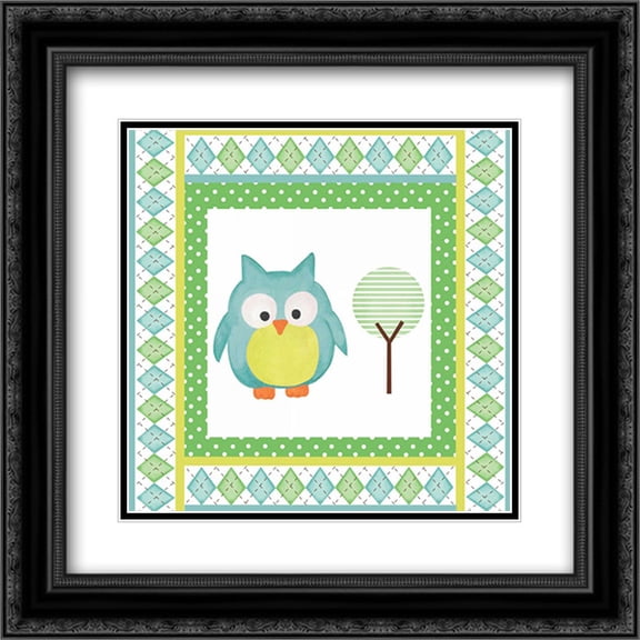 Hoot Blue VIII 2x Matted 20x20 Black Ornate Framed Art Print by ND Art and Design