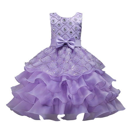 

Girl Dress Kids Ruffles Lace Cute Bow Party Wedding Dresses