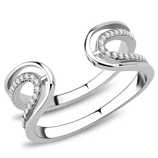 Women High Polished Stainless Steel Ring with AAA Grade CZ in Clear - Size 9