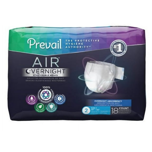 Prevail Air Overnight Adult Brief Tab Closure Size 2 Disposable Heavy Absorbency, NGX-013 - CASE OF 72