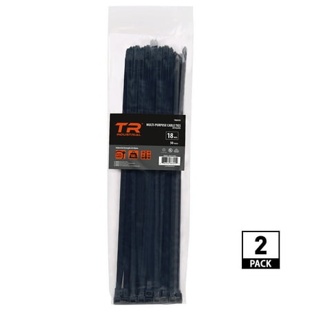 TR Industrial Multi-Purpose UV Resistant Black Cable Ties, 18", 100pk