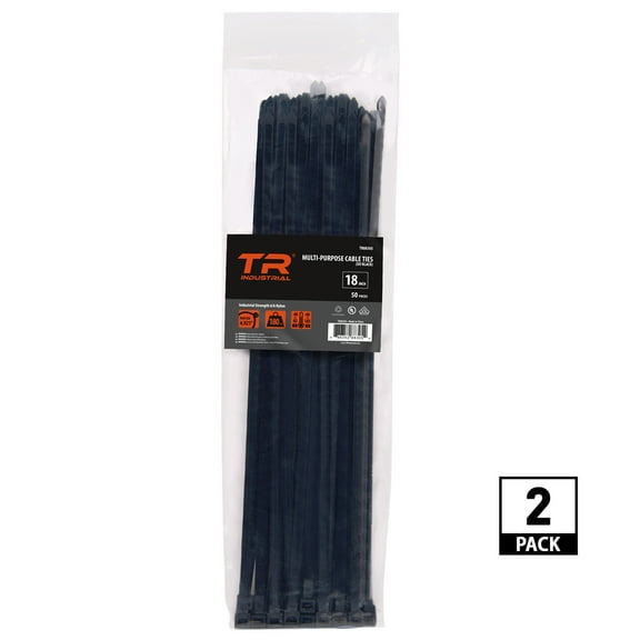 TR Industrial Multi-Purpose UV Resistant Black Cable Ties, 18", 100pk