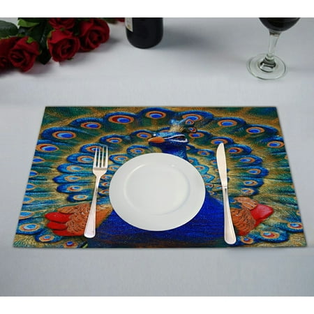 

ABPHQTO Figure Peacock Statue Table Placemat Food Mat 12x18 Inch Pack of 2.