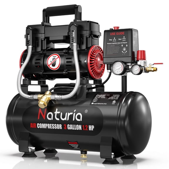 3Gallon Ultra Quiet Air Compressor with Two Quick Couplers 1.2HP MAX115PSI Oil-Free Air Compressor Steel Tanks, 70dB Air Compressor with Wheels for Spray Painting, Auto Repair, Woodwork Nailing