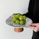 thumbnail image 3 of Frutero de cerámica con pedestal floral y base de madera, plato decorativo for aperitivos, 3 of 7