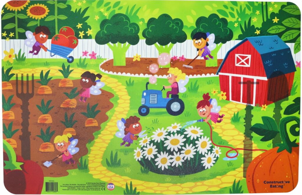 Constructive Eating Garden Fairy Placemat for Toddlers, Infants, Babies and Kids - Flatware Toy is Made in The USA Using Materials Tested for Safety