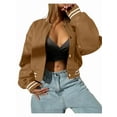 thumbnail image 2 of Women Mock Neck Long Sleeve Button Cropped Leather Jacket Casual Biker Moto Jacket Fall Outerwear Khaki XL, 2 of 5