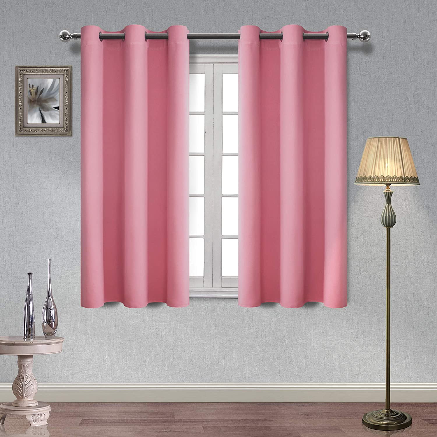2 Drape Panels Hiasan Grey Blackout Curtains for Bedroom Grommet Thermal Insulated and Light Reducing Room Darkening Window Curtains 42 x 45 Inches Length