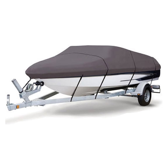 Heavy Duty Gray Boat Cover 210D Waterproof Sunshade Marine Trailerable V-Hull Boat Cover