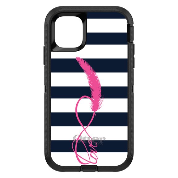DistinctInk OtterBox Defender Custom Case for Apple iPhone 15 (6.1" Screen) - Chevron Stripes Pattern - Lightweight Grip