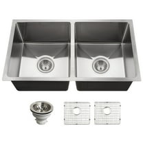 Houzer Nouvelle 31 in Stainless Steel Undermount 50/50 Double Bowl Kitchen Sink with Strainer and Grid - NOD-4200-1