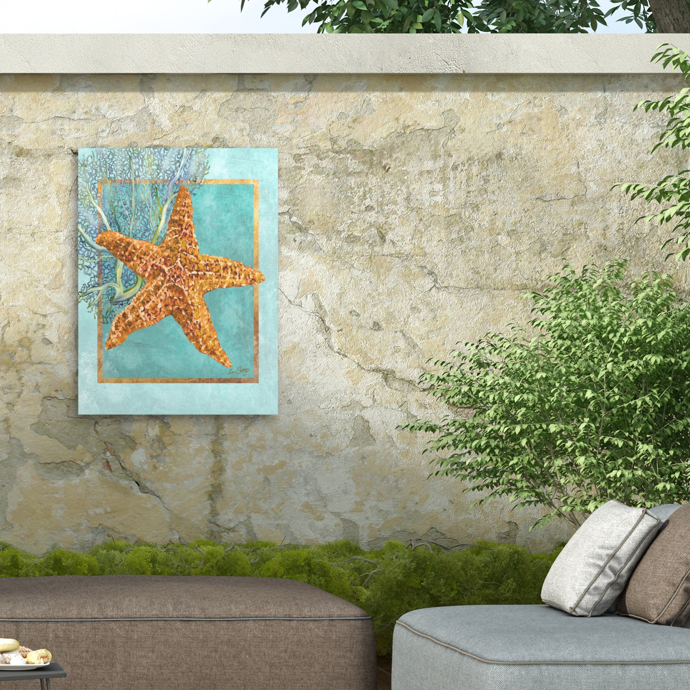 Lori Schory 'Starfish And Coral' Outdoor Canvas 47x35