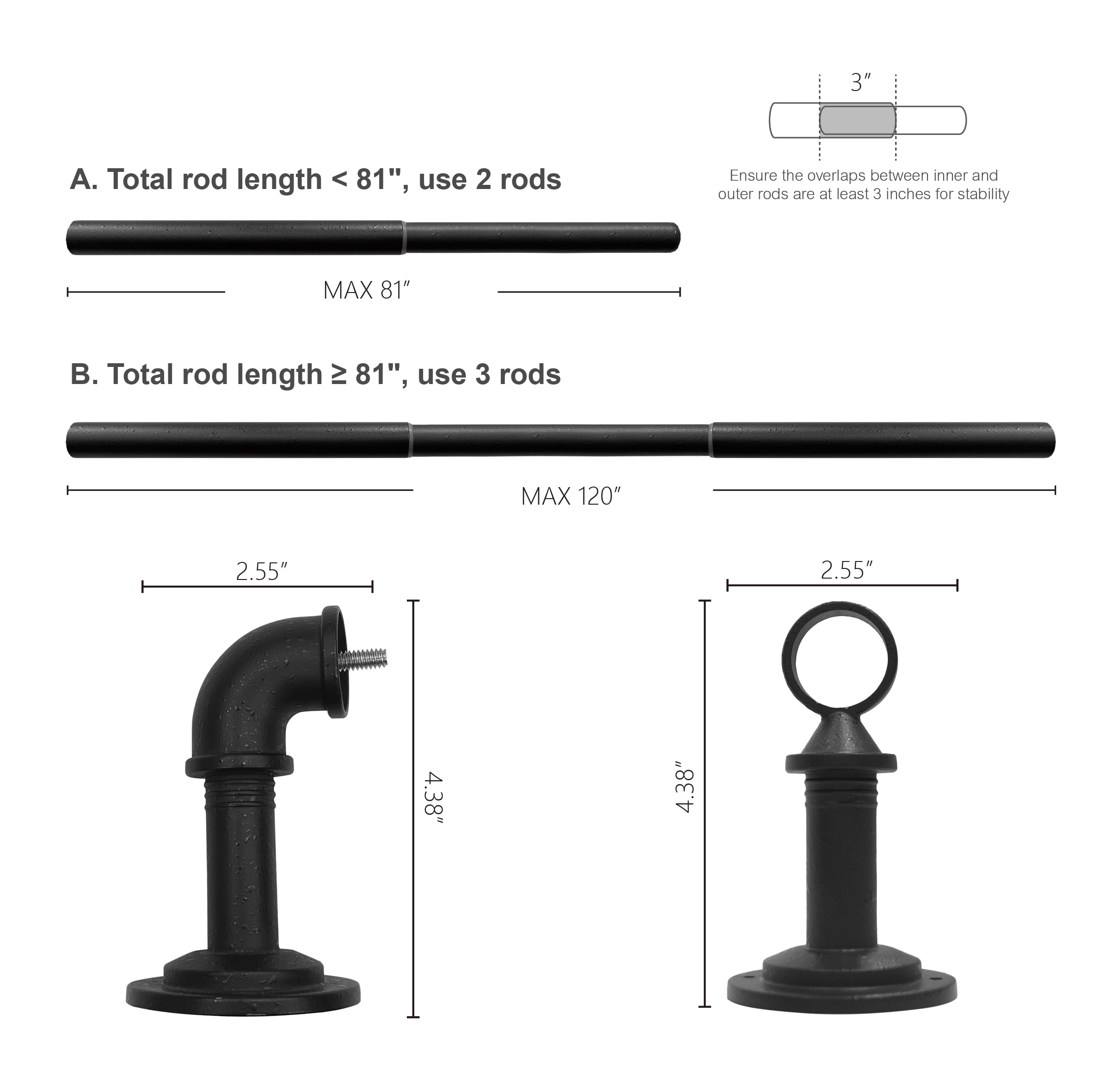 Better Homes & Gardens 1" Industrial Pipe Single Curtain Rod 42-120" Wrought Iron