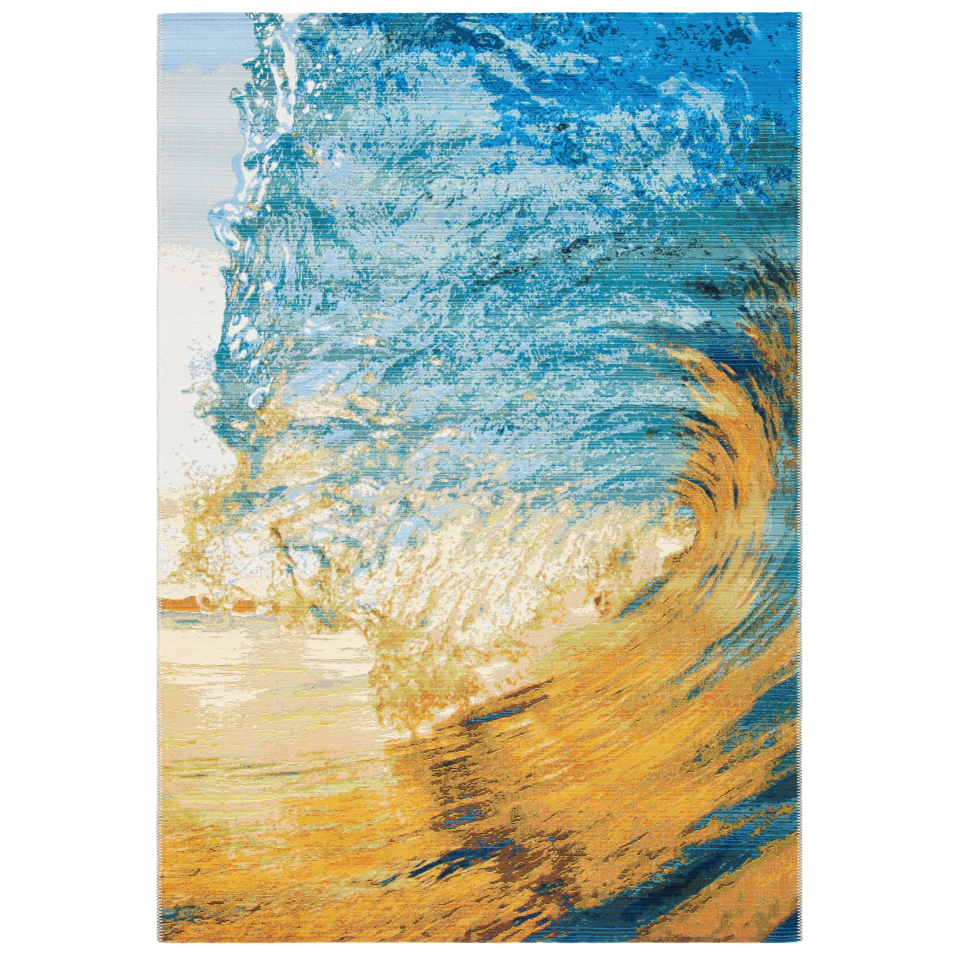SAFAVIEH Barbados Sunset Waves Outdoor Area Rug, 8' x 10'5", Blue/Gold