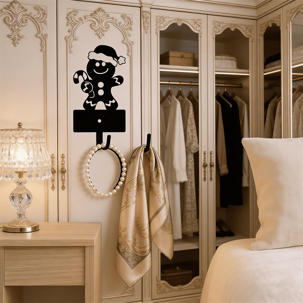 5 Hook Gingerbread Man Key Holder Wall Mount Christmas Home Decor Key Organizer