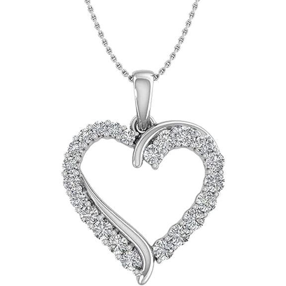 1 Carat Natural Diamond (I-J, SI1) Heart Pendant Necklace in 14K White Gold Over, Silver Chain Included