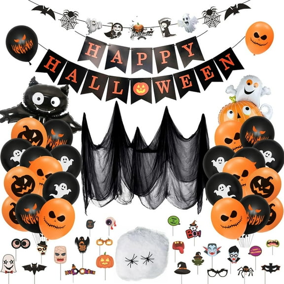 Halloween Party Decorations, Halloween Decorations with Ghost Pumpkin Banner, Halloween Photo Props, Halloween Balloon Set for Kids Halloween Themed Party Decoration