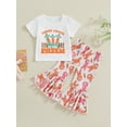 thumbnail image 2 of Toddler Girls Easter Pants Sets Short Sleeve Letter Print T-shirt Carrot Bunny Print Flared Pants Sets, 2 of 8