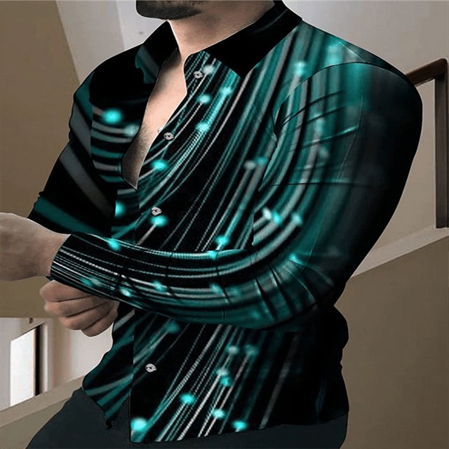 Camisa de hombre de moda de manga larga azul informal para exteriores con solapa de calle con botones y cuadros blancos, camiseta de primavera y verano nueva