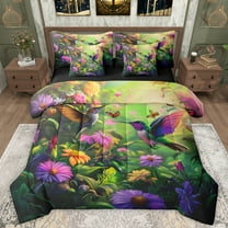 Manfei Cartoon Kawaii Bird Bedding Comforter Set 7pcs, Farmhouse Hummingbird Queen Bedding Sets, Countryside Theme Reversible Queen Sheet Sets, Breathable Home Decor