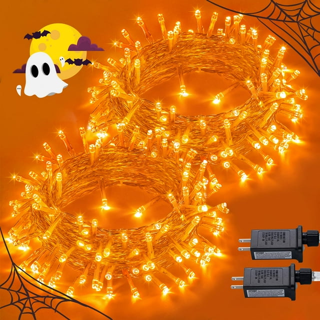 Cadena de luces JMEXSUSS, 100 LED, naranja, Halloween, 10 m, paquete de 2 unidades