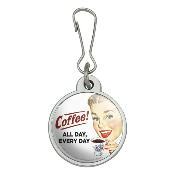 Coffee All Day Every Day Funny Humor Jacket Handbag Purse Luggage Backpack Zipper Pull Charm