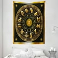 thumbnail image 1 of Astrology Tapestry, Wheel Zodiac Astrology Signs in Circle with Sun Moon Image in Circle, Wall Hanging for Bedroom Living Room Dorm Decor, 60W X 80L Inches, Dark Army Green Orange, by Ambesonne, 1 of 2