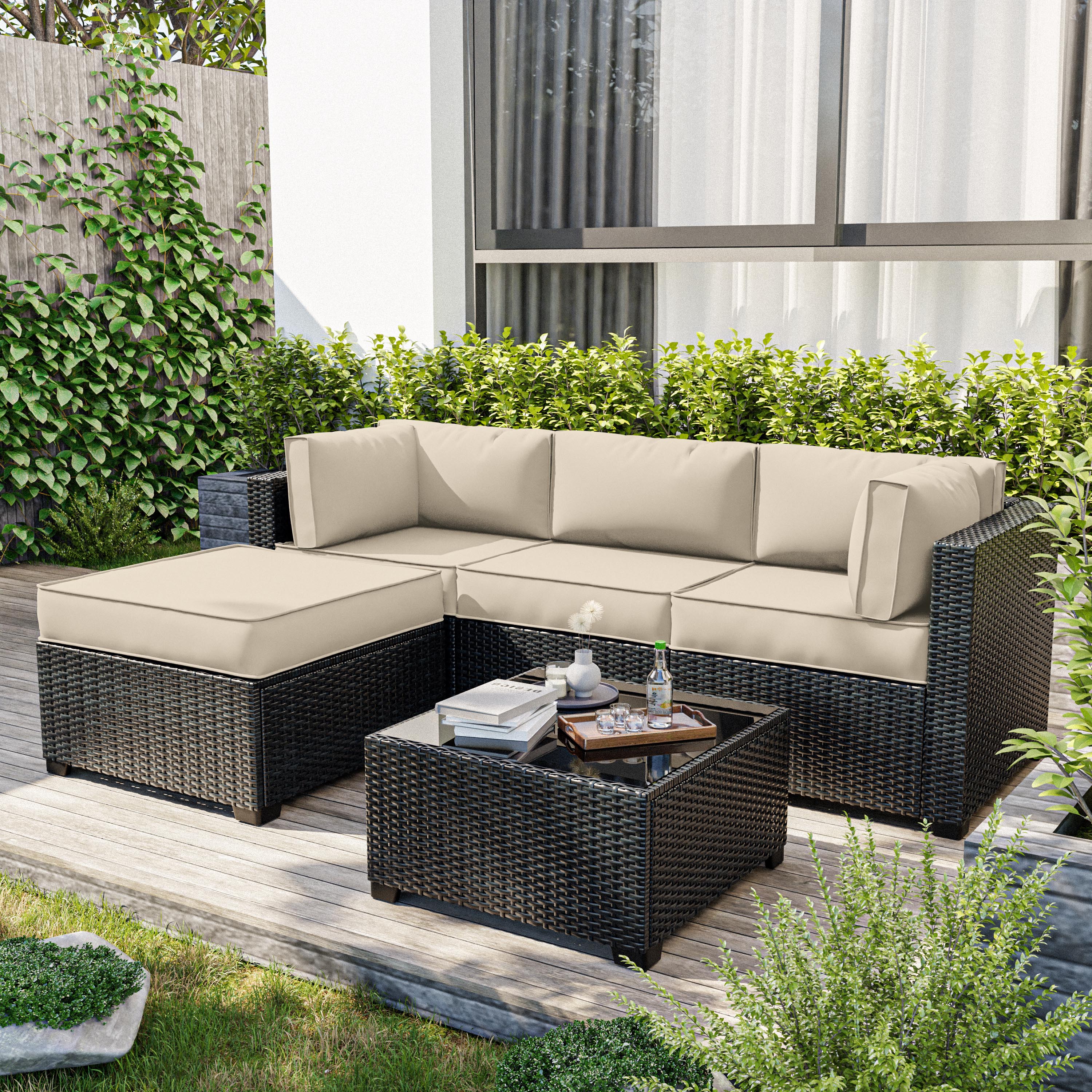 Snubbull 9 Pcs Outdoor Patio Cushion Covers with 4 Size, Waterproof & Zippered, Cream
