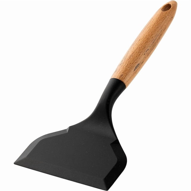 Tamagoyaki de silicona Turner resistente al calor 446°F – Tortilla de huevo antiadherente Flipper, cabeza ancha flexible, mango de haya de madera, lavavajillas Herramienta de cocina