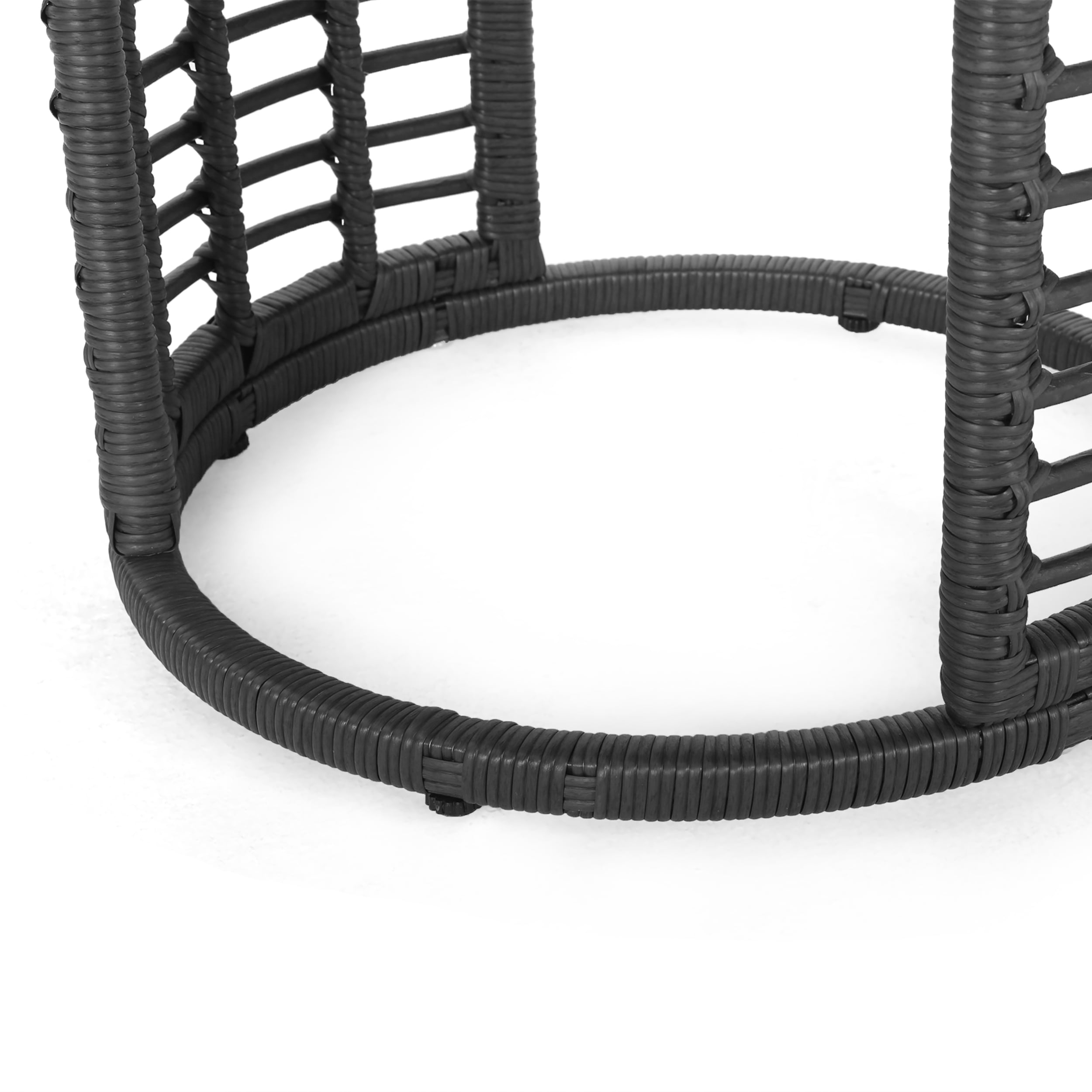 Harrisburg Outdoor Modern Boho Wicker Side Table with Tempered Glass Top, Gray