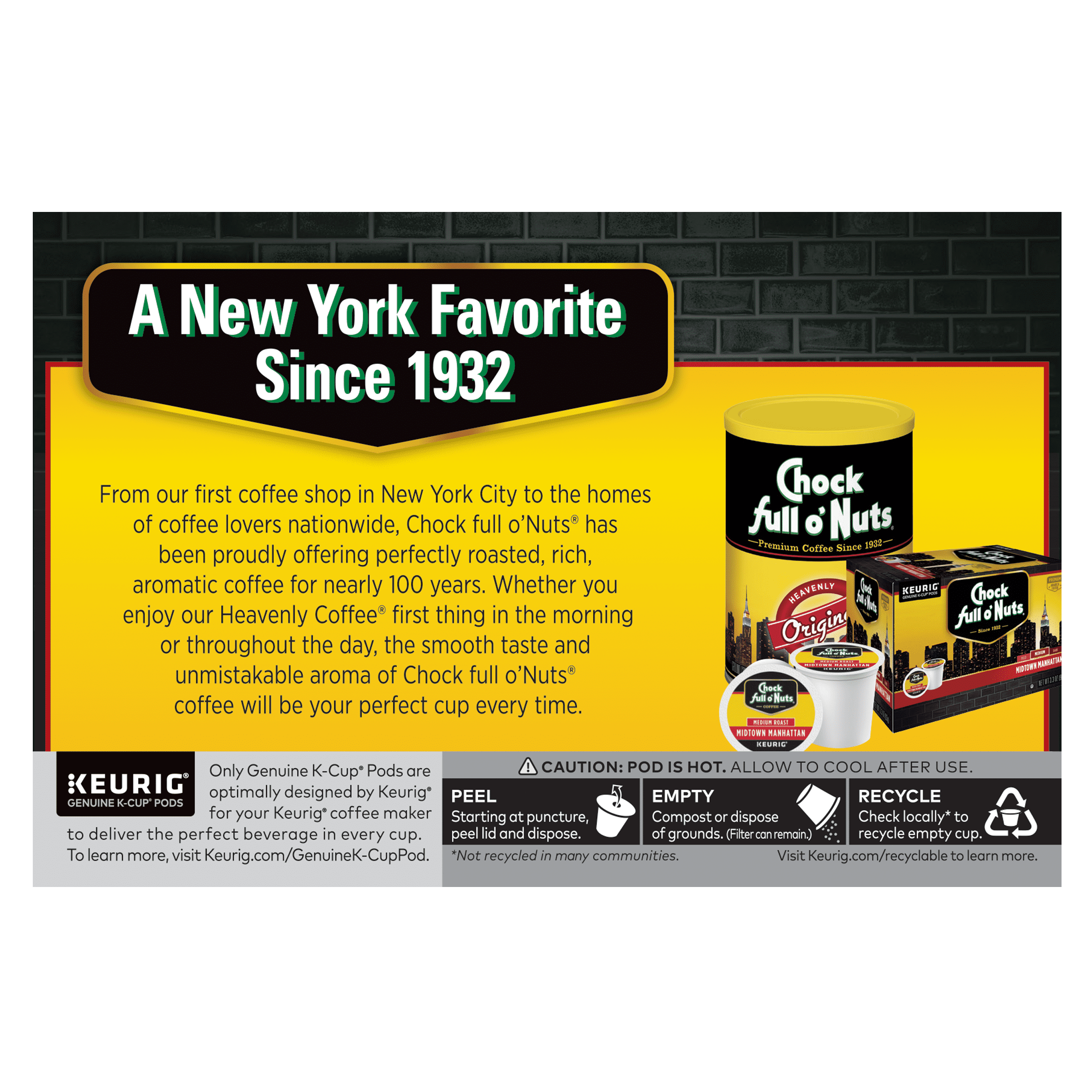 Chock full o’Nuts® Heavenly Hazelnut® Coffee, Single Serve Keurig® K-Cup® Pods, Medium Roast Coffee, 12-Count Box