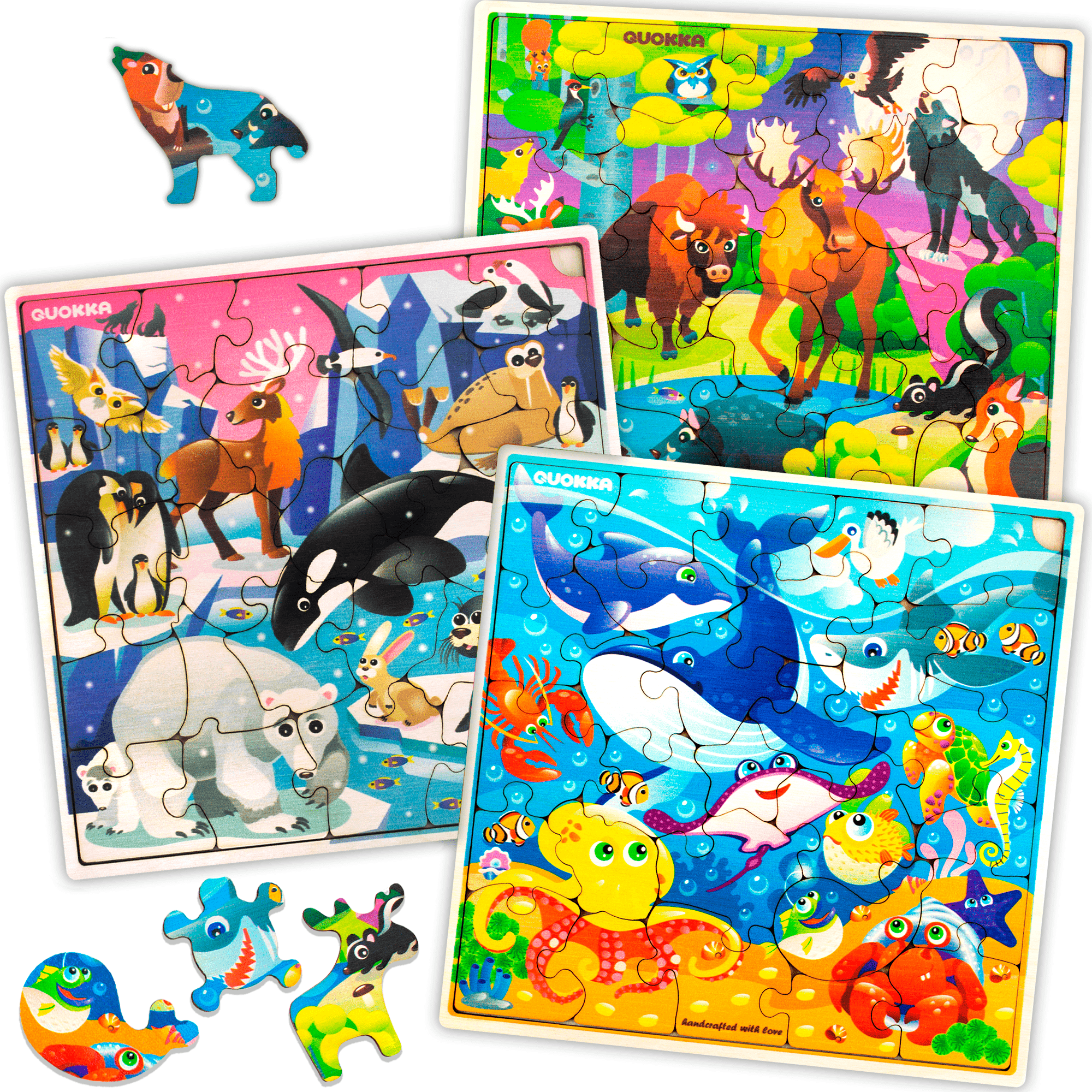 Wooden Jigsaw Puzzles for Kids Ages 4-8, 3 Pack Puzzles, Educational ...