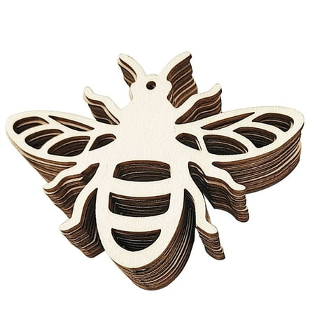 

20pcs Hollow-out Wood Slice Craft Pendants Bee Themed Scene Wooden Pendants