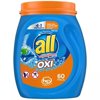 all OXI Mighty Pacs Laundry Detergent, 4 in 1 with OXI Whiteners and Stain Removers, One Tub, 60 Count