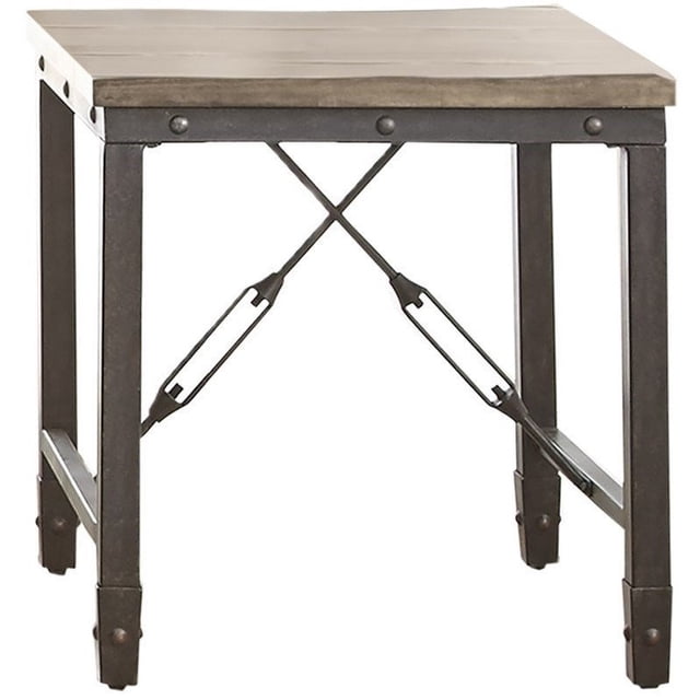 Table d'Appoint Carrée Industrielle en Jersey avec Dessus en Tabac Antique et Base en Métal Noir