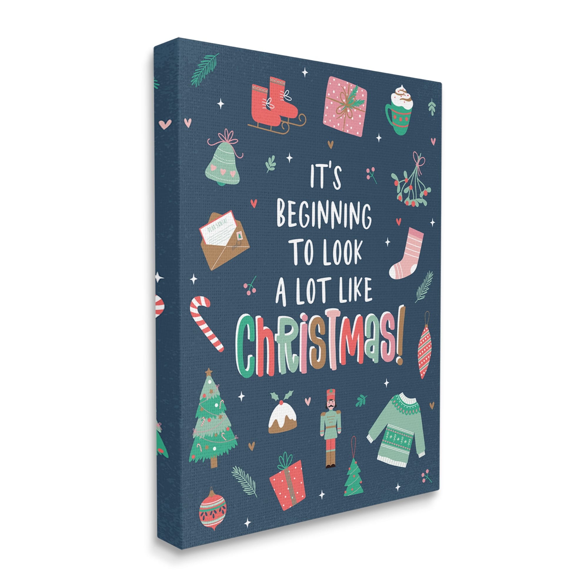 Beginning To Look Like Christmas Varied Festive Details Inspirational Graphic Art Gallery-Wrapped Canvas Print Wall Art