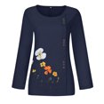 thumbnail image 3 of Ichuanyi Women Casual Floral Print Long Sleeve Button O-Neck Loose T-Shirt Top Blouse, 3 of 9