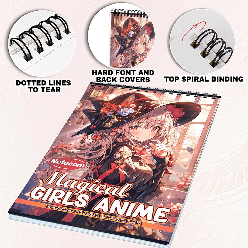 Netecom Magical Girls Anime Coloring Book for Adults, Spiral Bound, Soft Cover