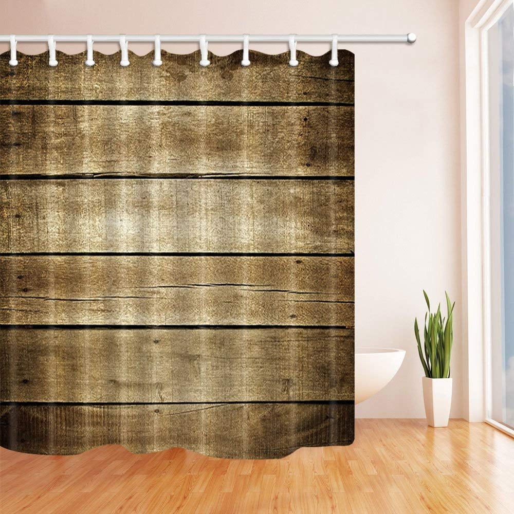 ARTJIA Rustic Wood Planks Polyester Fabric Bath Curtain, Bathroom