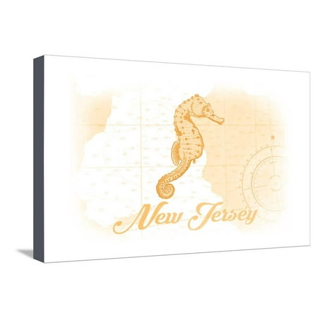 New Jersey - Seahorse - Yellow - Coastal Icon Stretched Canvas Print Wall Art By Lantern