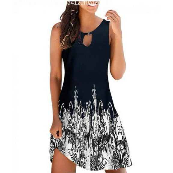 Jophufed Summer Spring Dresses for Women 2025 Cute Cold Shoulder Boho Tshirt Dresses A Line Shift Floral Printed Tunic Dress,Sleeveless Beach Short Mini Sundress