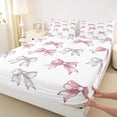 thumbnail image 3 of Manfei Lovely Bowtie Ribbon Twin Sheet Sets,Cute Bow Pattern Twin Fitted Sheet,White Silver Pink Flat Sheet For Teens,Ultra Soft Home Decor,3pcs, 3 of 7