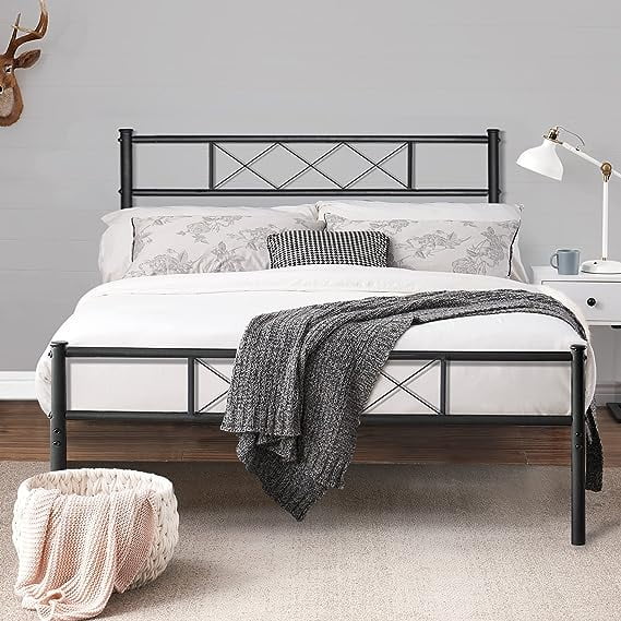Tookss Twin/Full/Queen/King Size Bed Metal Frame with Headboard and Footboard, Queen Size Platform Bed Frame, Heavy-Duty Steel slats, No Box Spring Needed
