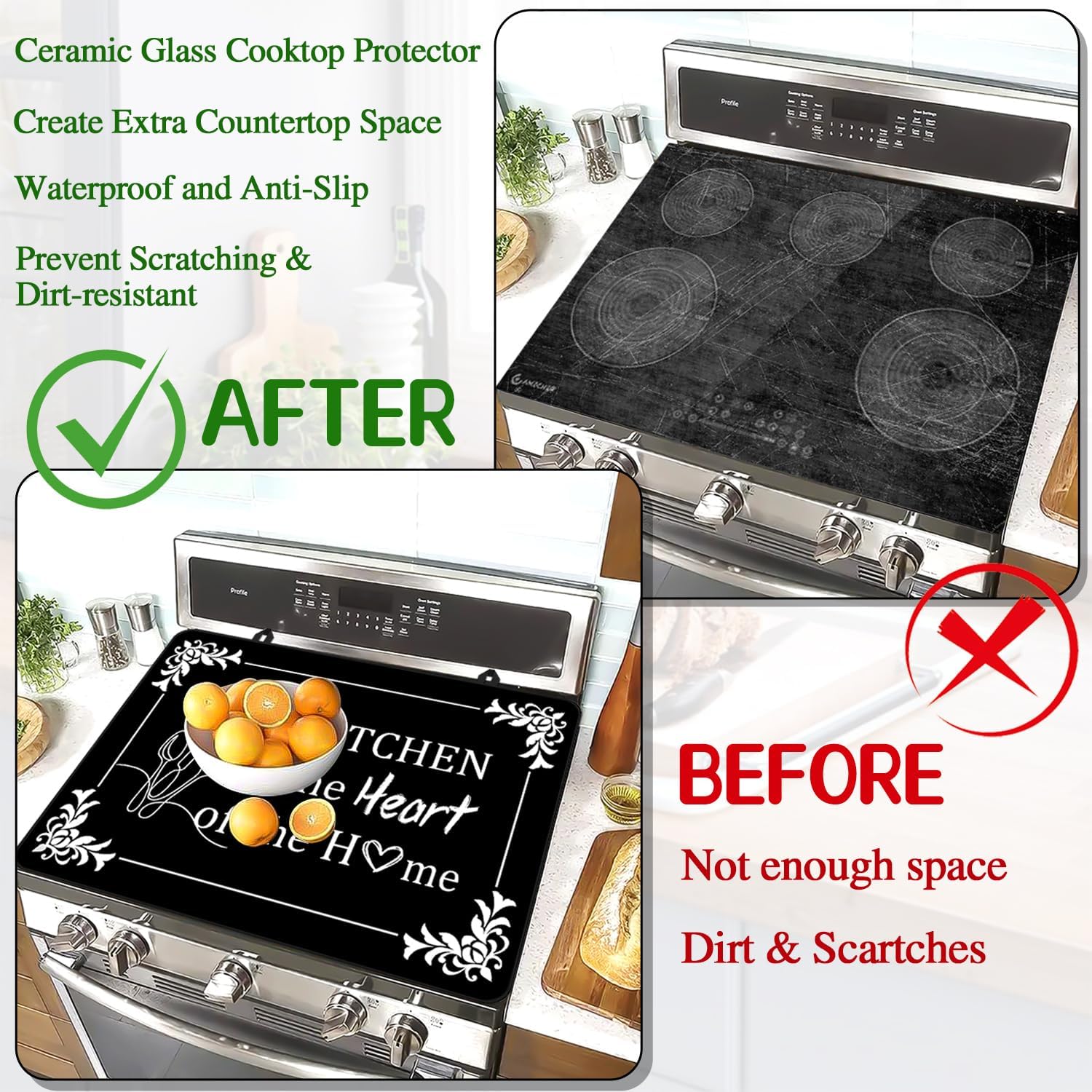 Stove Top Cover for Electric Stove 28 "x 20 ", The Kitchen Is the Heart of the Home Heat Resistant Glass Top Stove Cover Protector, Glass Cooktop Covers, Kitchen Flat Electric Stove Top Covers