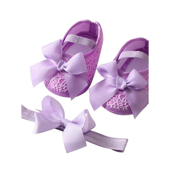 Baby Girl Satin Cloth Princess Shoeds with Bowknot Toddler Soft Sole Walking Shoes Headband Set