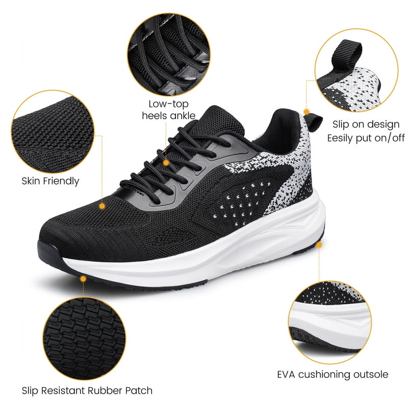 YHOON Mens Running Shoes Slip on Comfortable Lightweight Running Shoes Tennis Workout Training Sneakers Black Size 7
