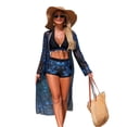 thumbnail image 2 of Women's Three Piece Bikini Set Sexy Multi Color Printed Mesh Cover Up Swimsuit for Beach Party,Sky Blue,L, 2 of 8