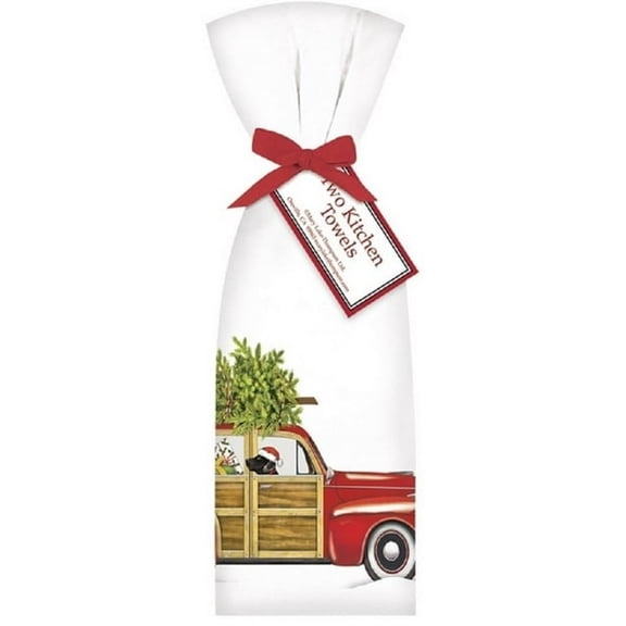 Mary Lake-Thompson 2 Flour Sack Christmas Dishtowels with Holiday Station Wagon